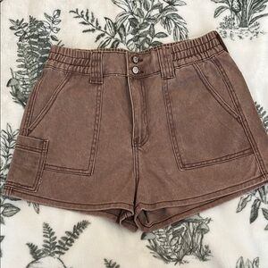 Brown Cargo Shorts with Elastic Waistband